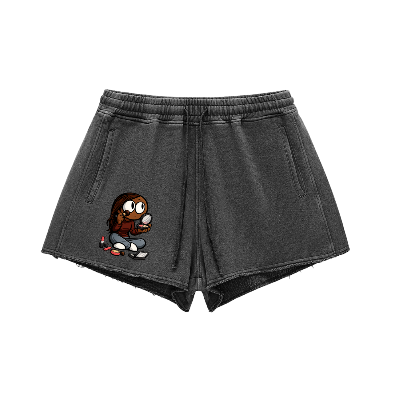 Glamour Snow Washed Raw Edge Drawstring Shorts