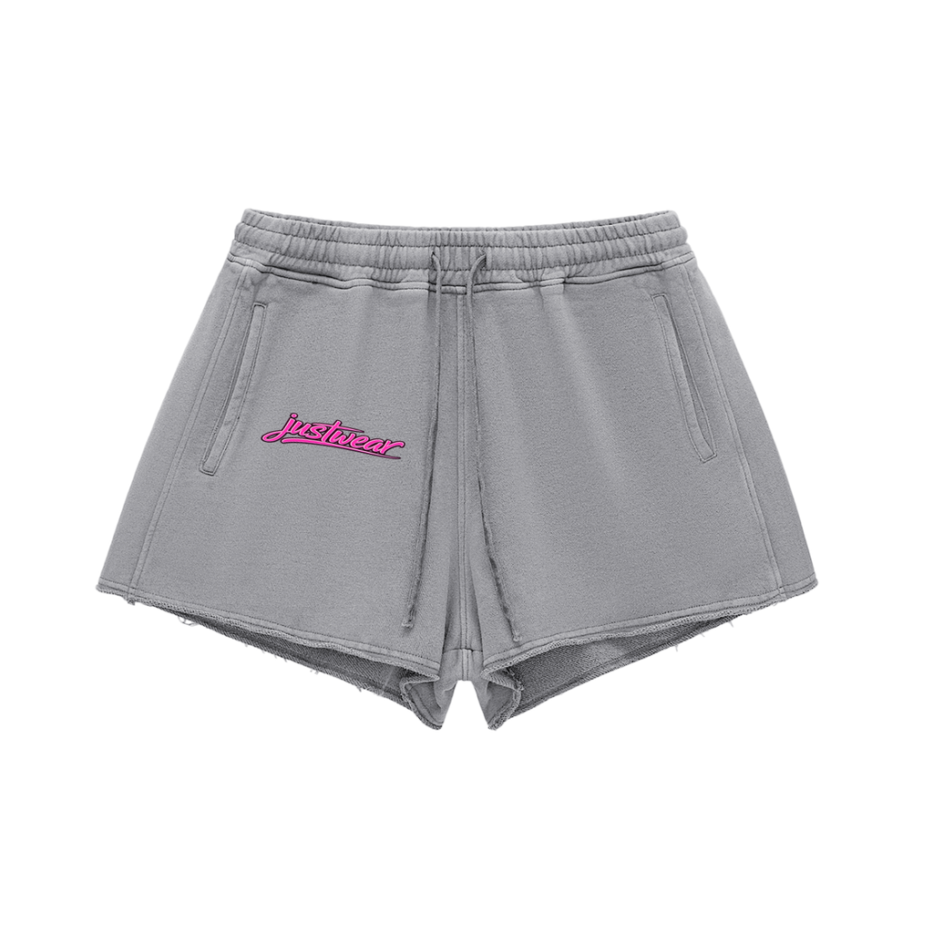 Glamour Snow Washed Raw Edge Drawstring Shorts
