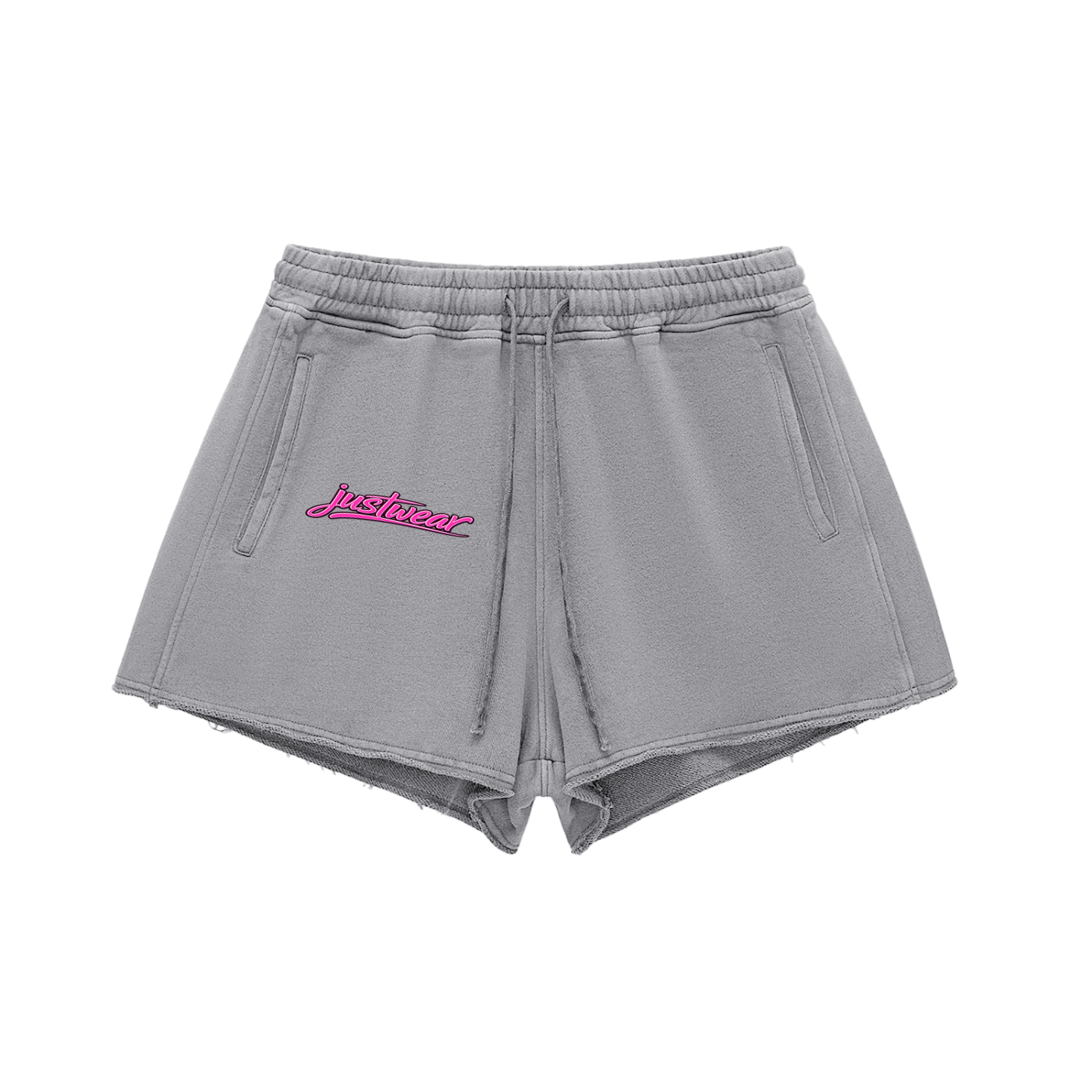 Glamour Snow Washed Raw Edge Drawstring Shorts