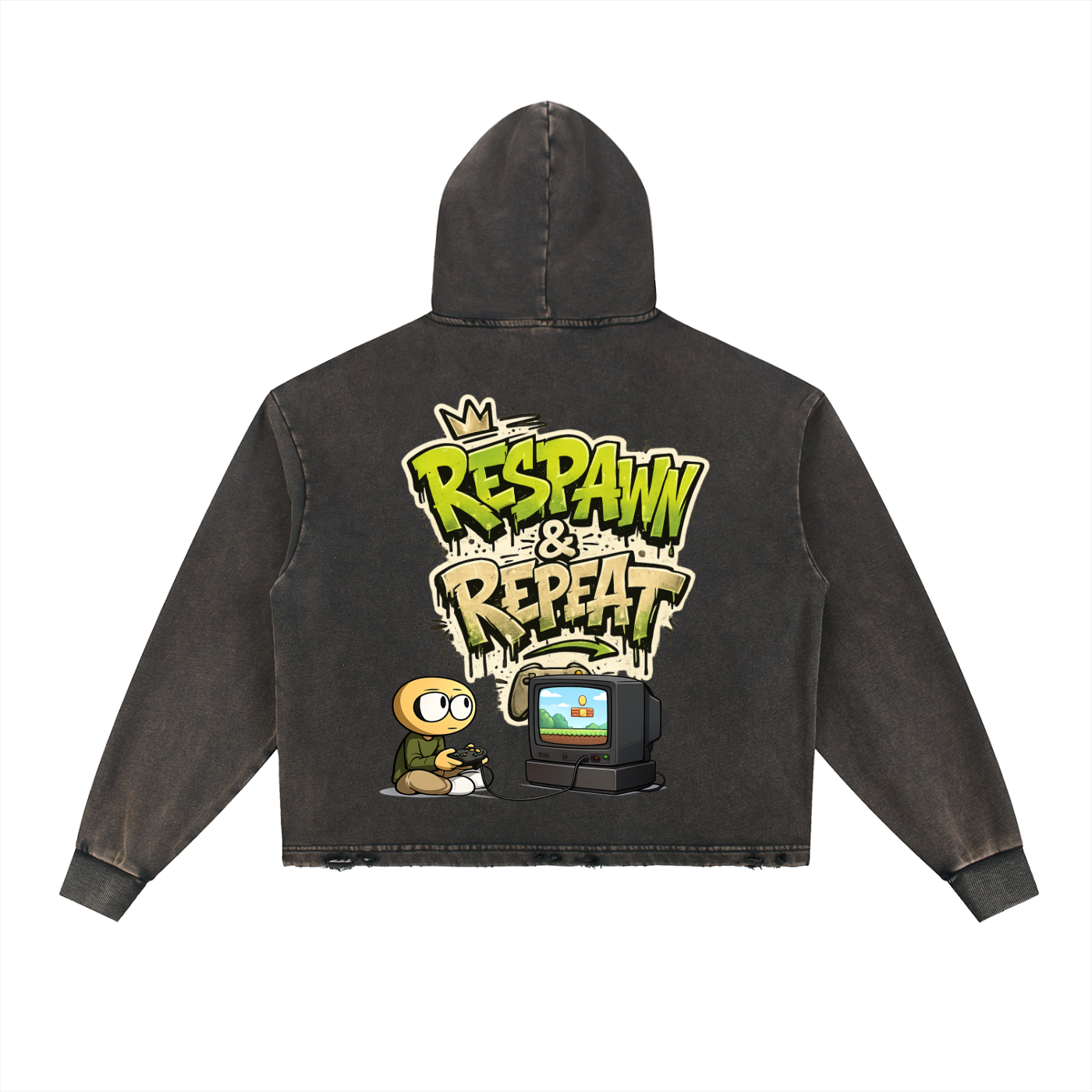 Gamer Vintage Washed Frayed-Hem Hoodie