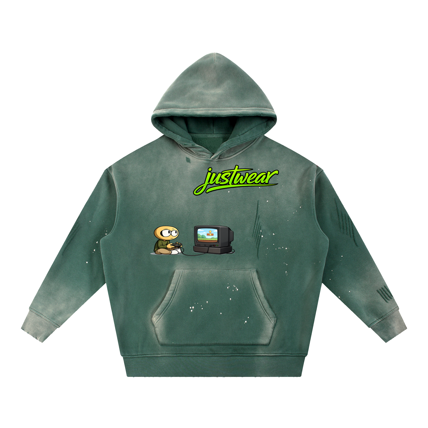 Gamer Vintage Washed Frayed Fleece Hoodie