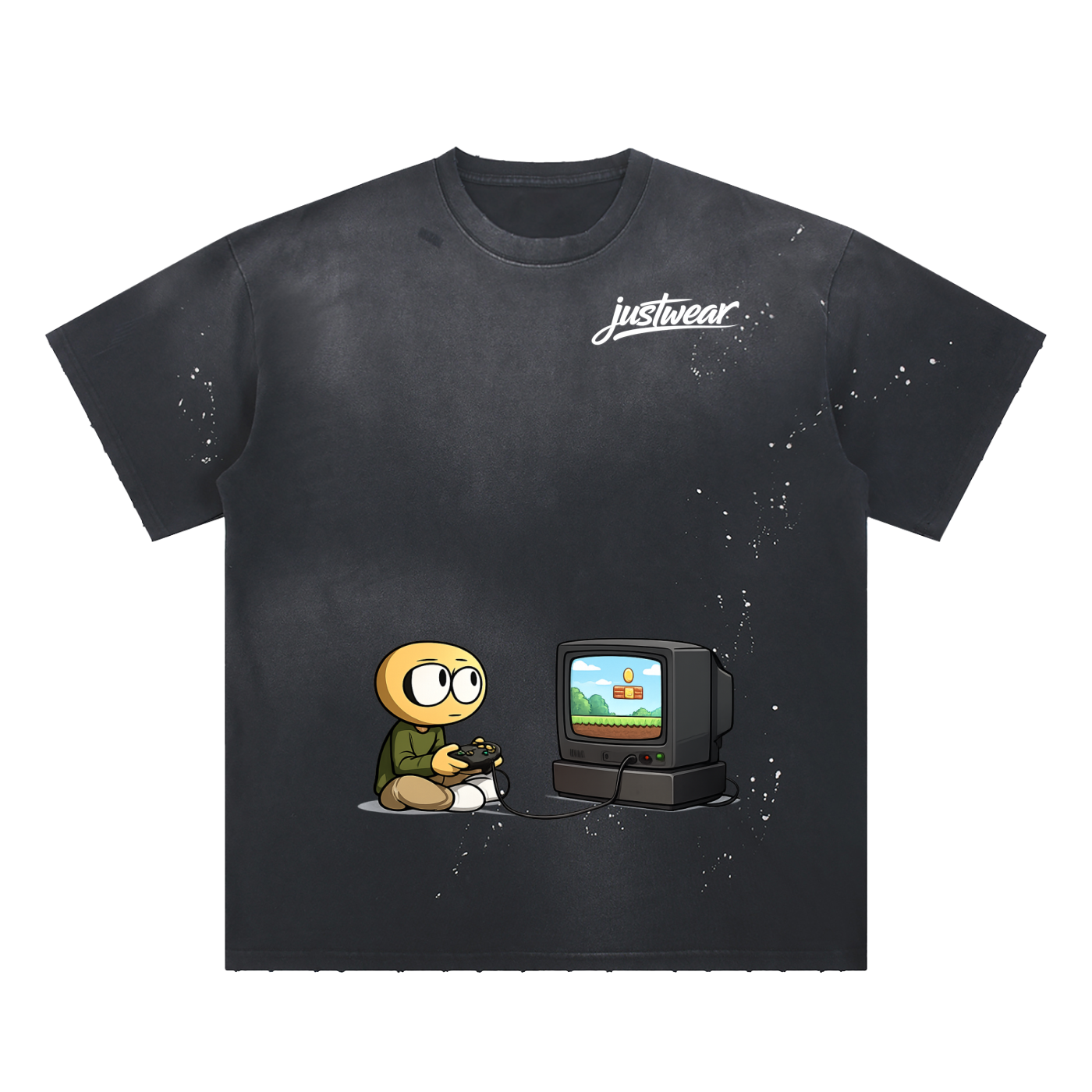 Gamer Hand-Frayed Sunfade Paint Splatter T-Shirt