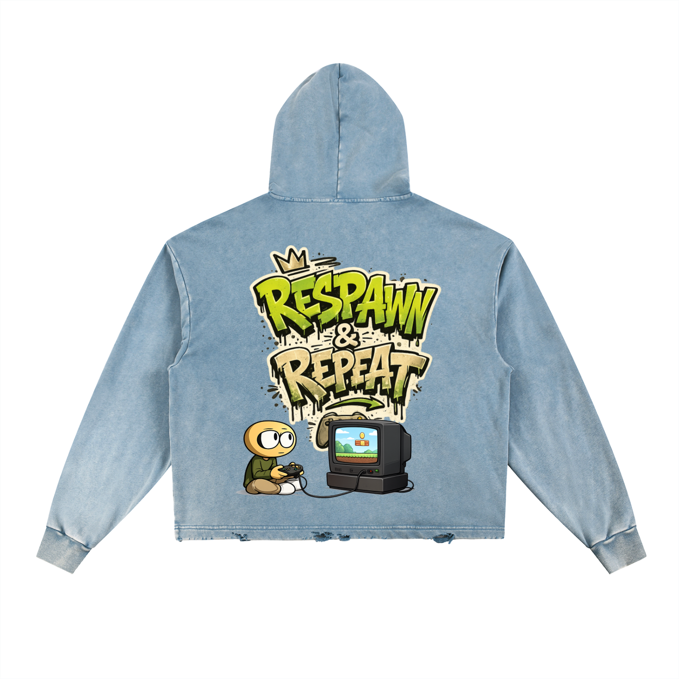 Gamer Vintage Washed Frayed-Hem Hoodie