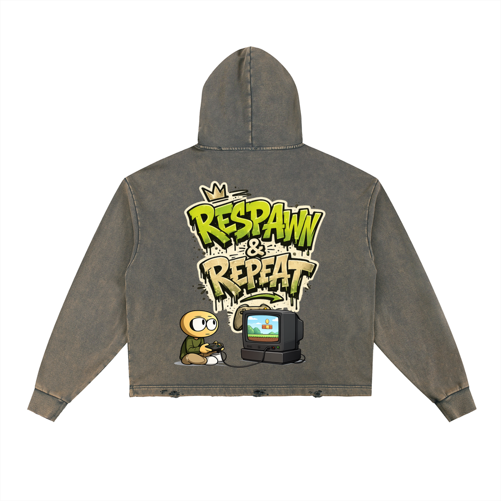 Gamer Vintage Washed Frayed-Hem Hoodie