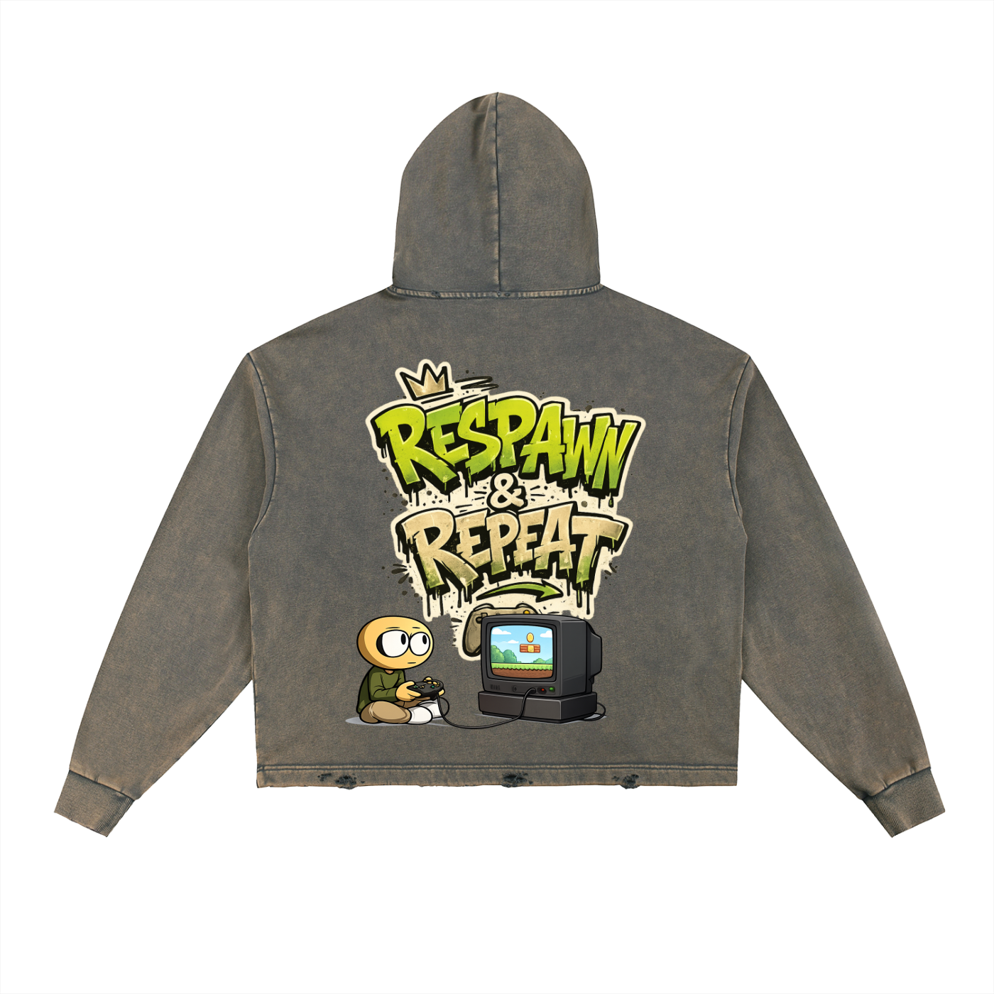 Gamer Vintage Washed Frayed-Hem Hoodie