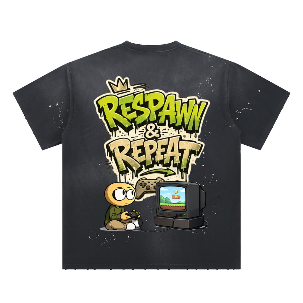 Gamer Hand-Frayed Sunfade Paint Splatter T-Shirt