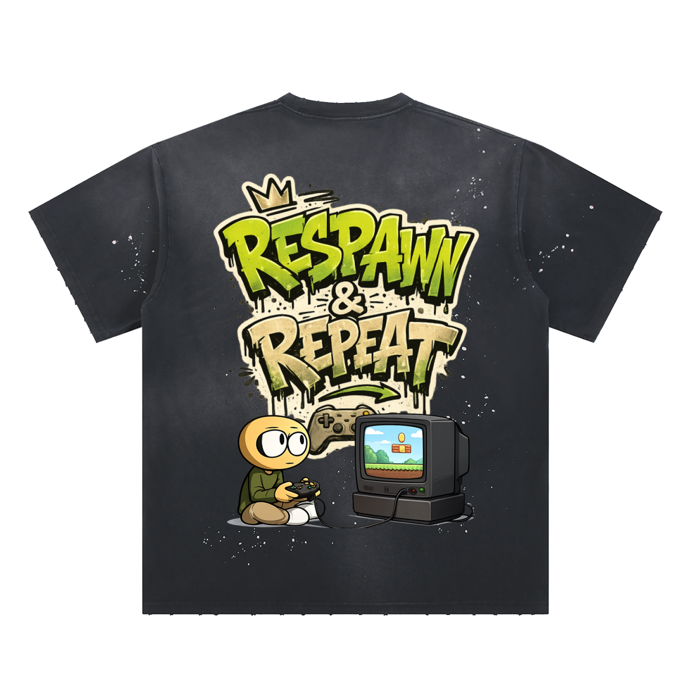 Gamer Hand-Frayed Sunfade Paint Splatter T-Shirt