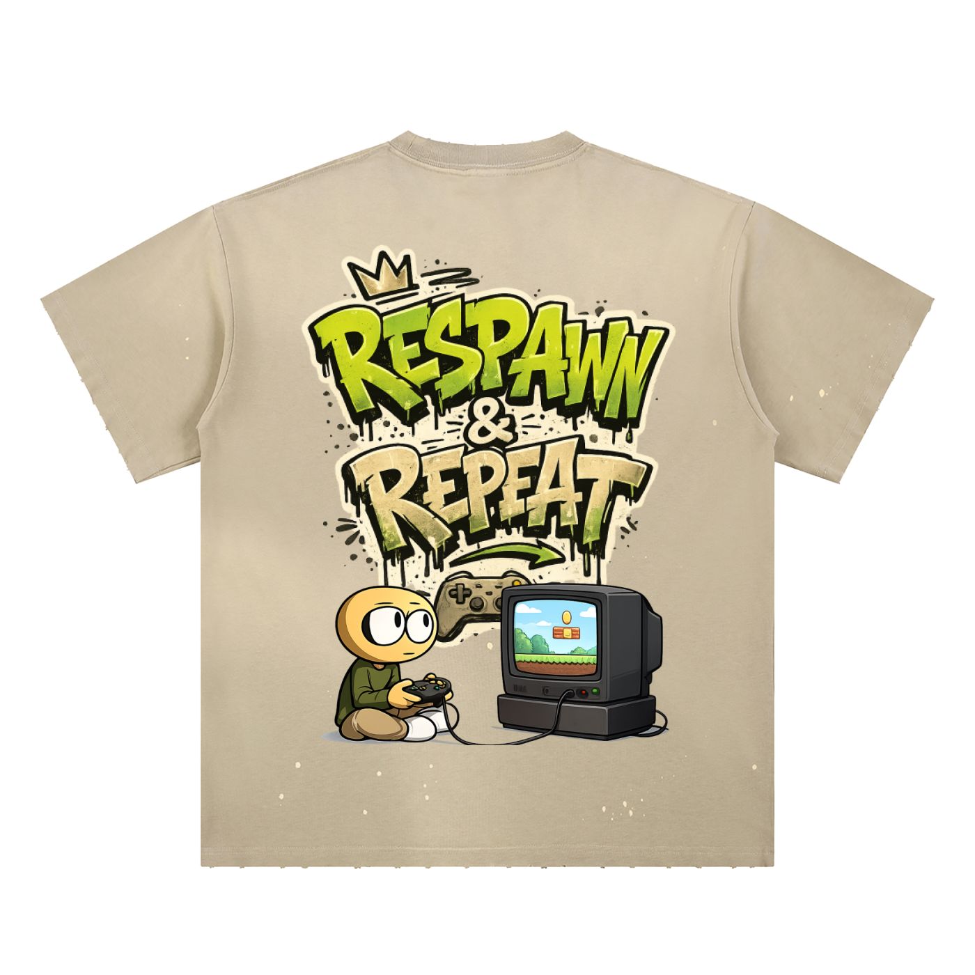 Gamer Hand-Frayed Sunfade Paint Splatter T-Shirt