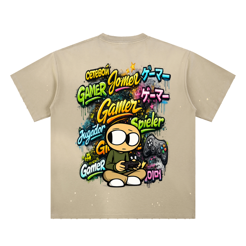 Gamer Hand-Frayed Sunfade Paint Splatter T-Shirt