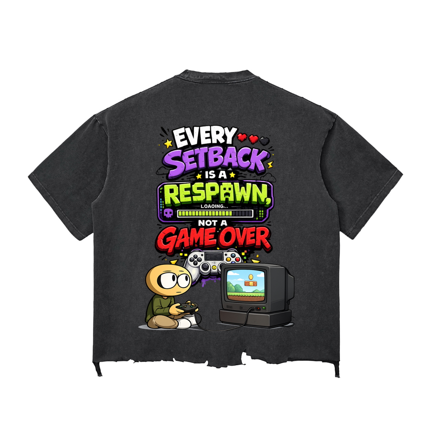 Gamer Snow Wash Raw-Hem Boxy T-shirt