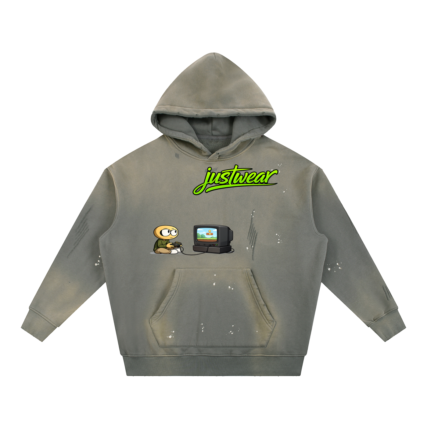 Gamer Vintage Washed Frayed Fleece Hoodie
