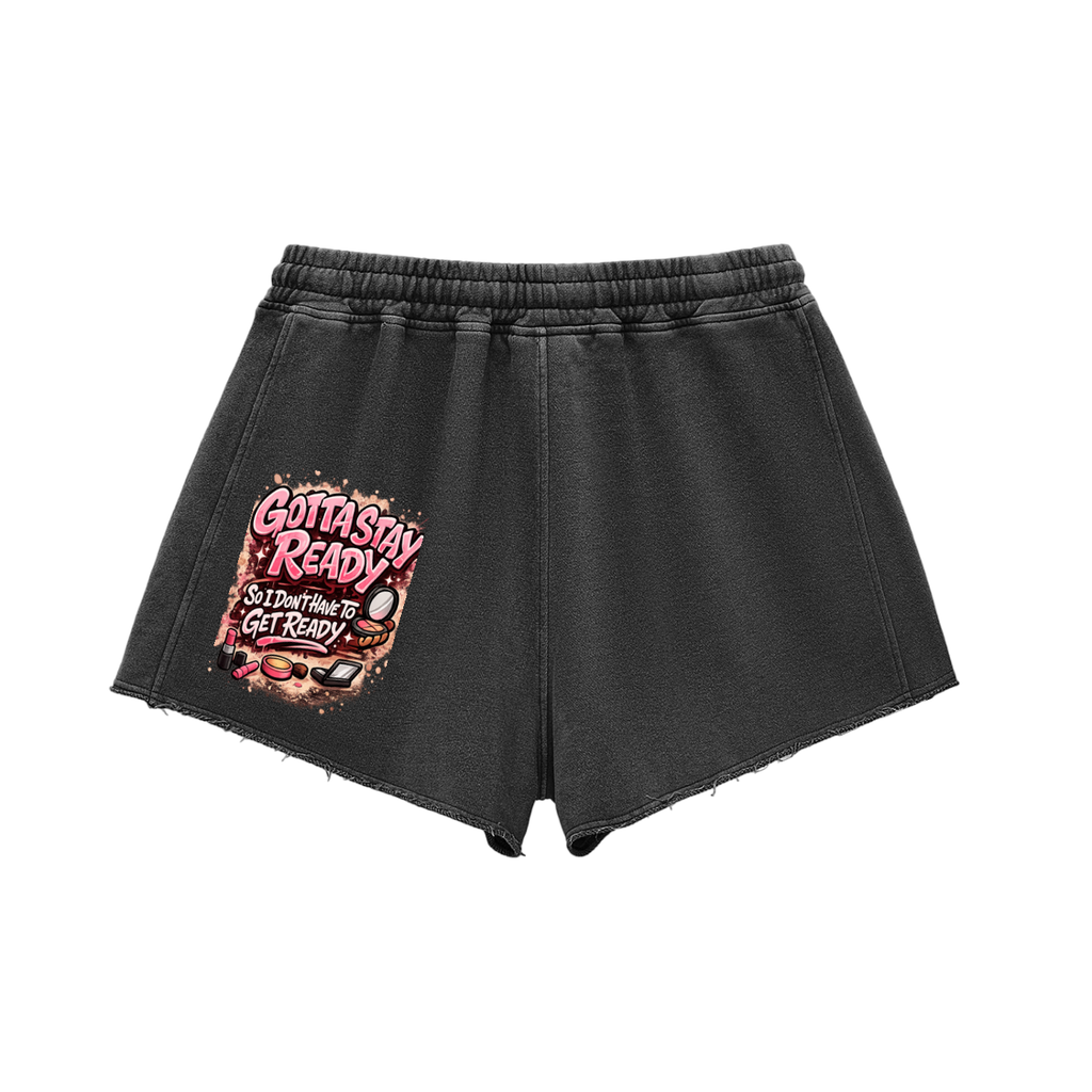 Glamour Snow Washed Raw Edge Drawstring Shorts