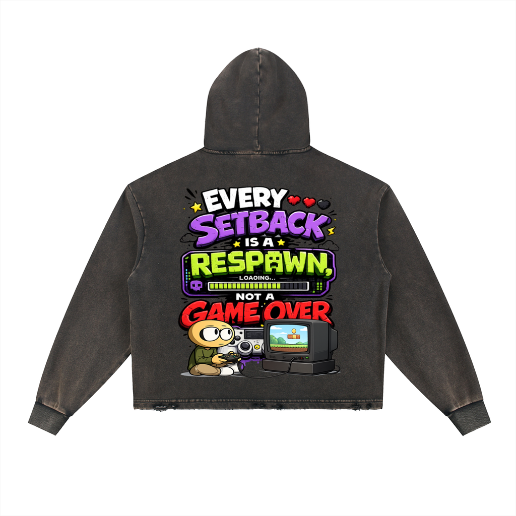 Gamer Vintage Washed Frayed-Hem Hoodie