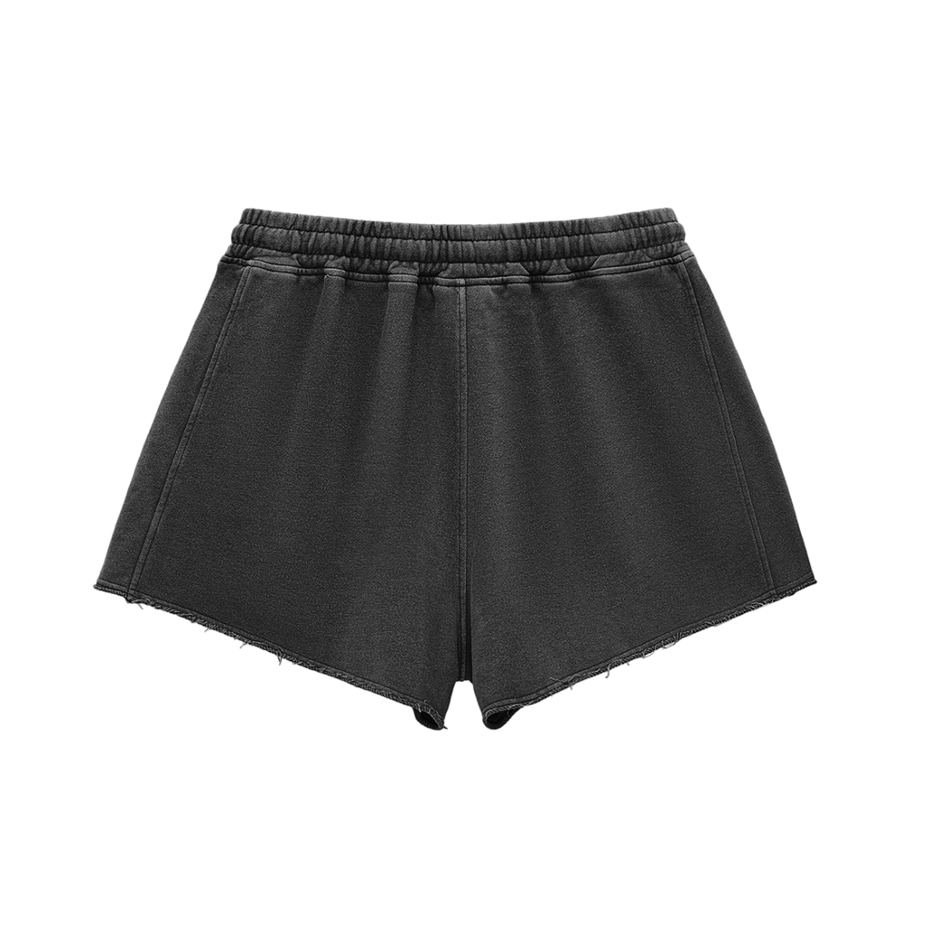 Glamour Snow Washed Raw Edge Drawstring Shorts