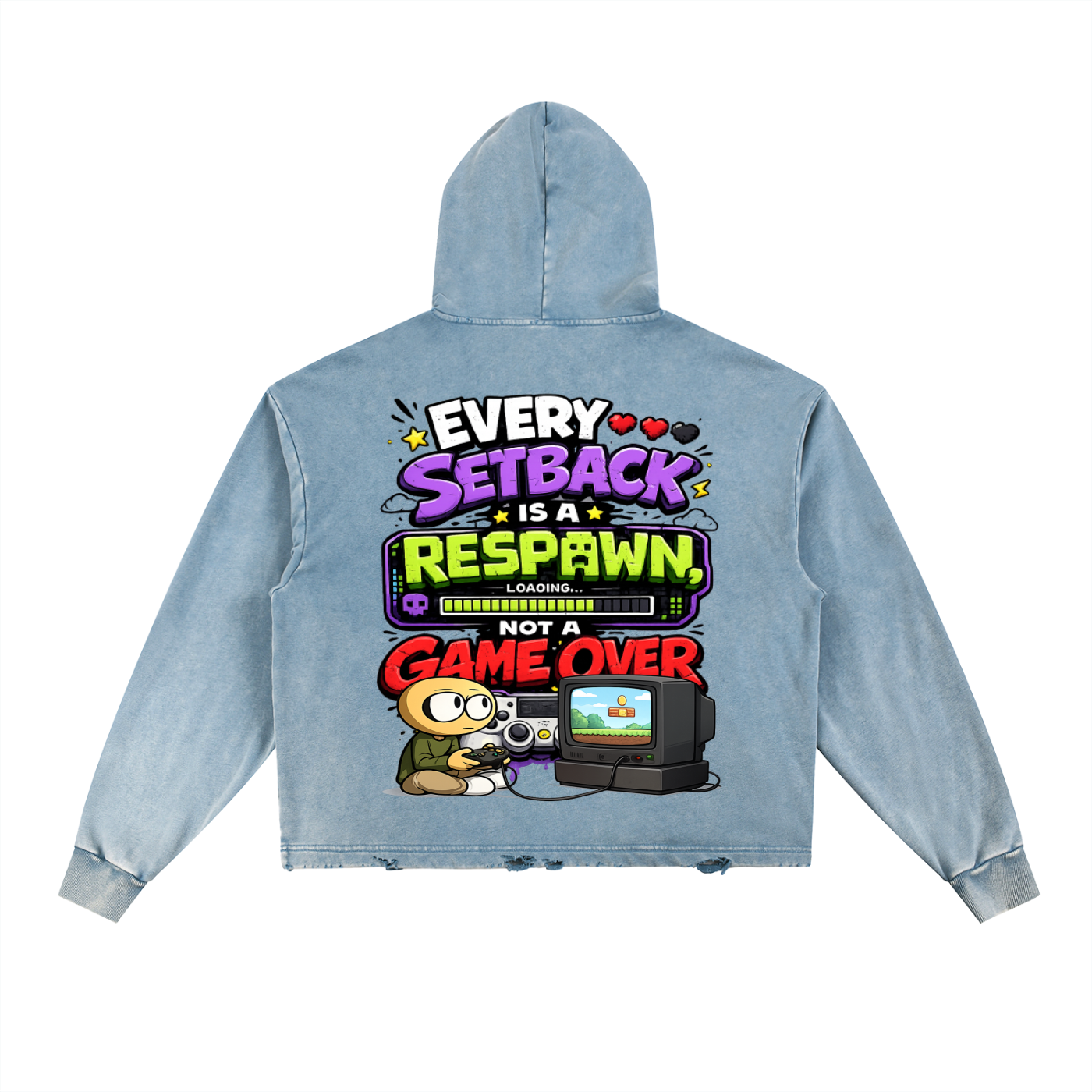 Gamer Vintage Washed Frayed-Hem Hoodie