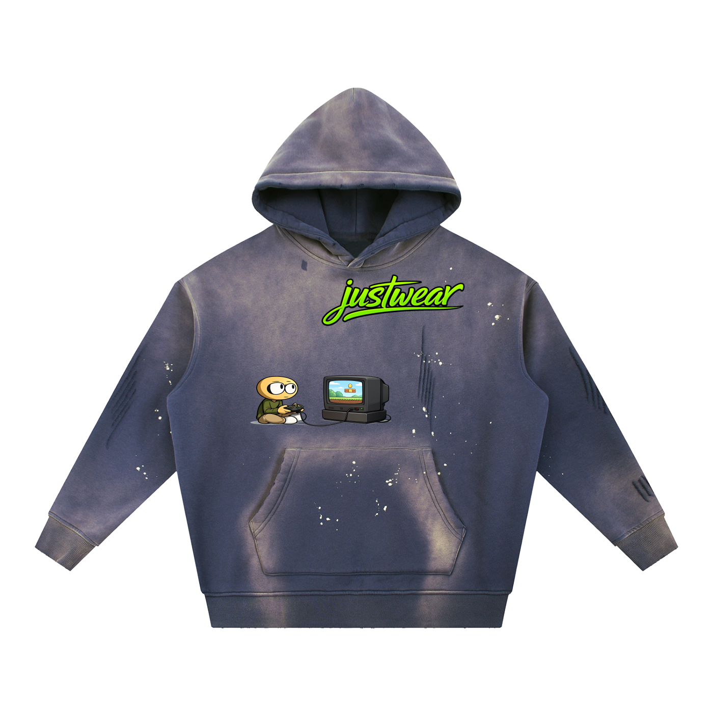 Gamer Vintage Washed Frayed Fleece Hoodie