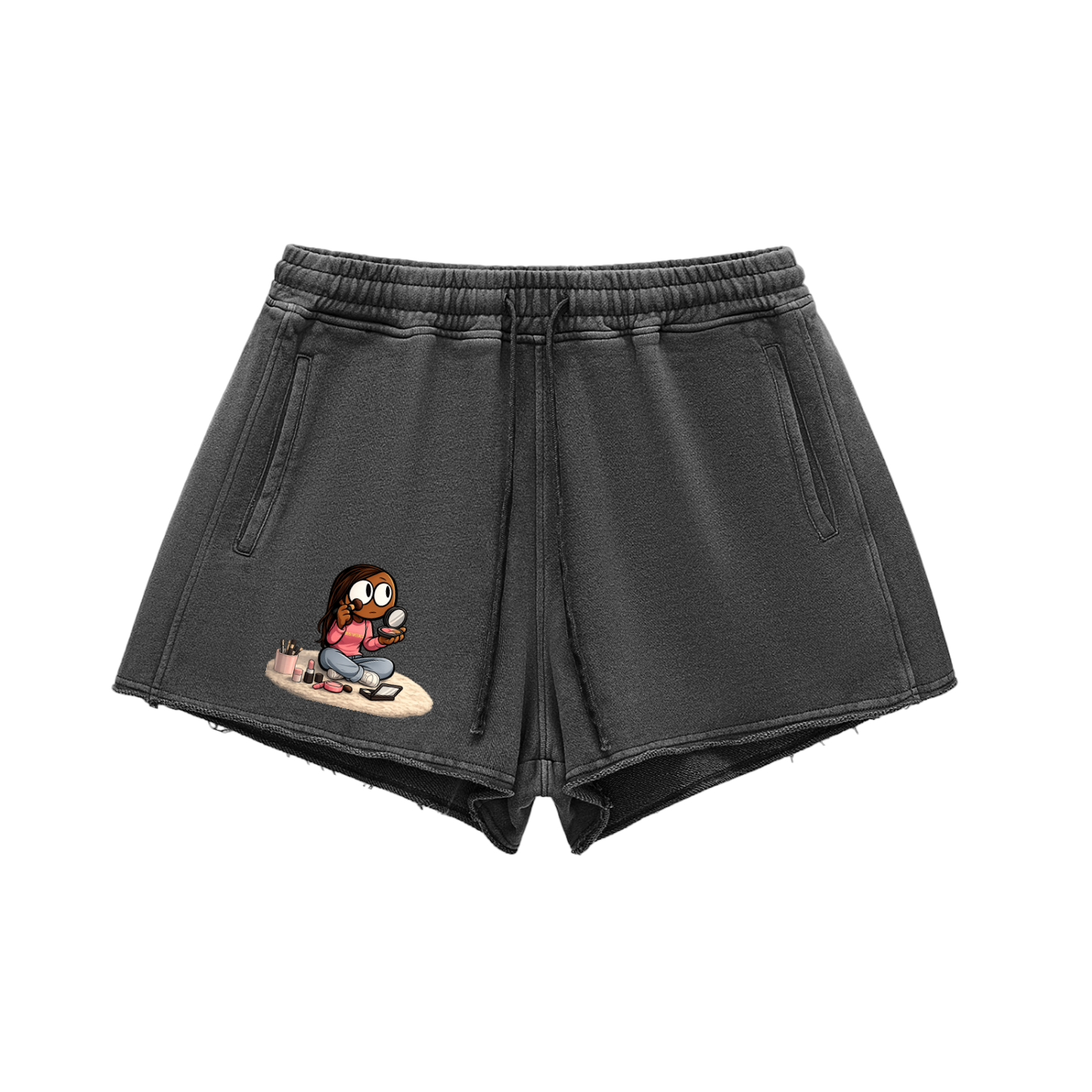 Glamour Snow Washed Raw Edge Drawstring Shorts