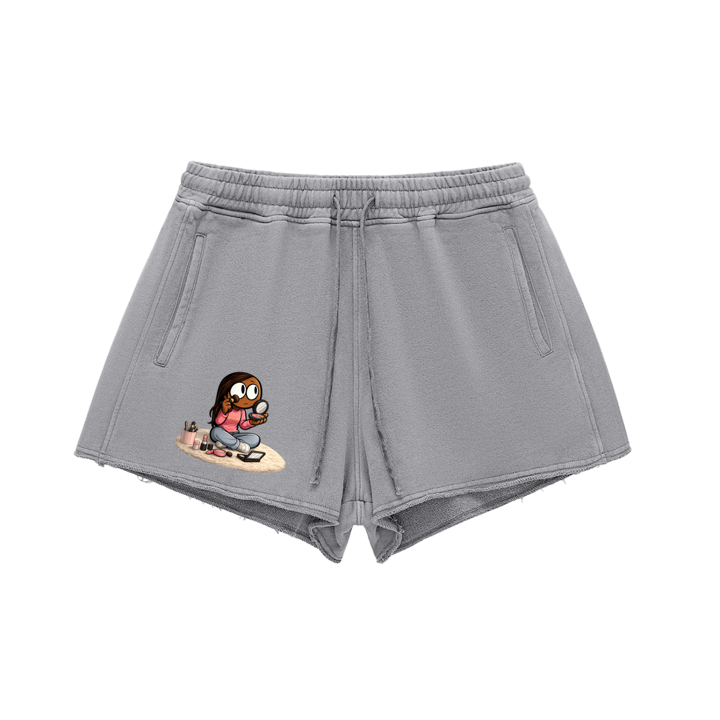 Glamour Snow Washed Raw Edge Drawstring Shorts