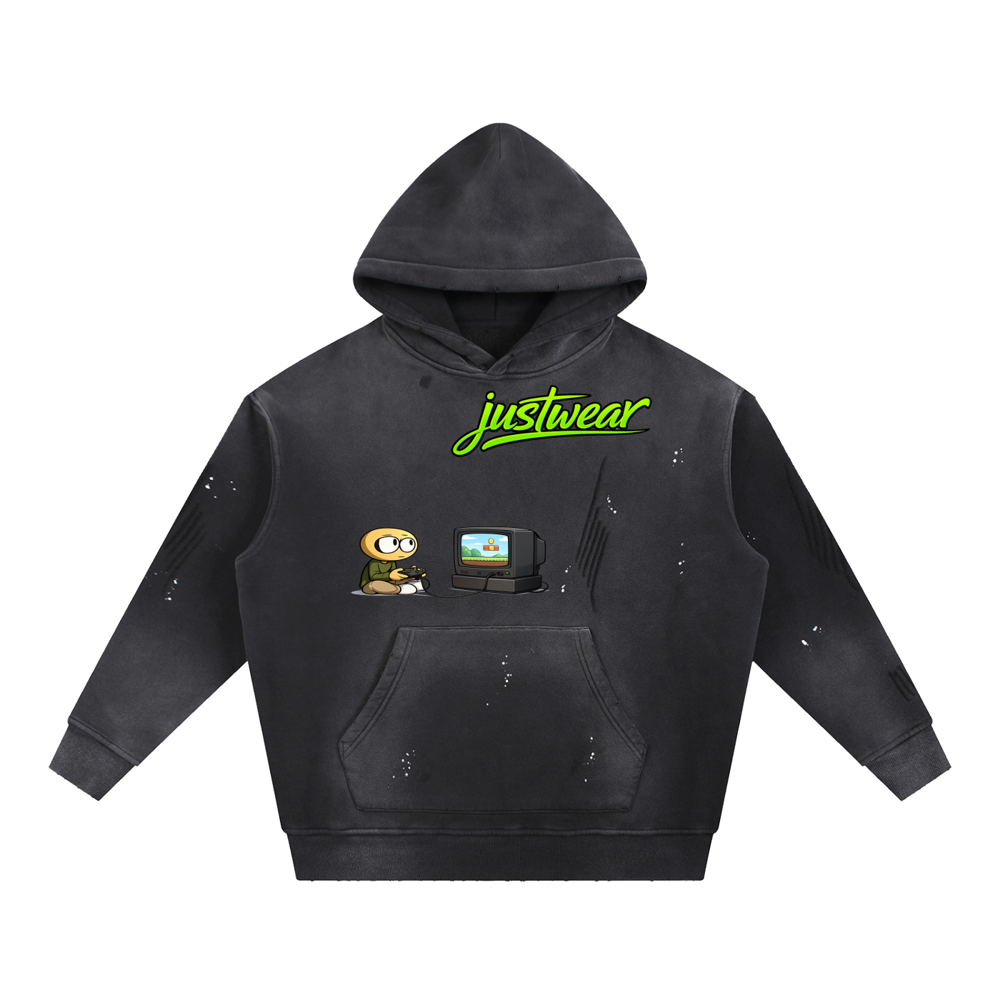 Gamer Vintage Washed Frayed Fleece Hoodie