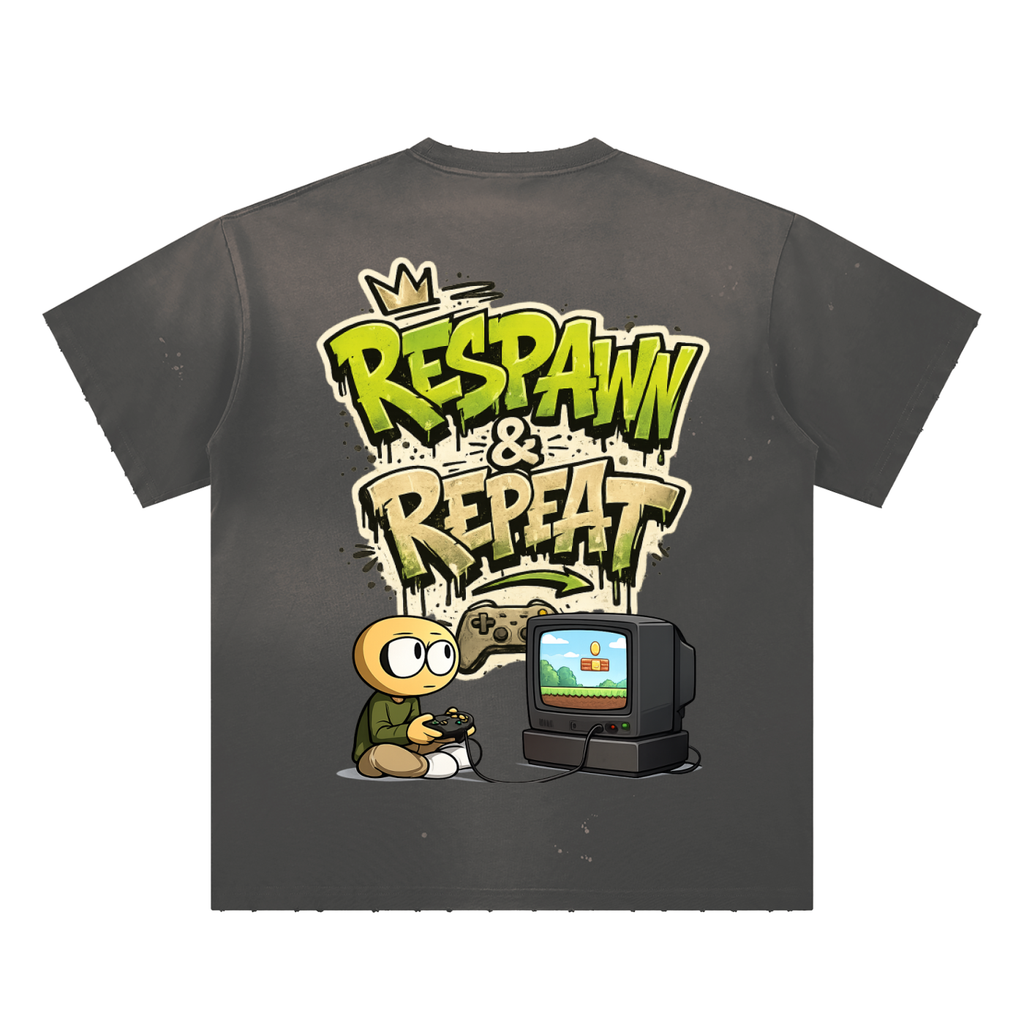 Gamer Hand-Frayed Sunfade Paint Splatter T-Shirt