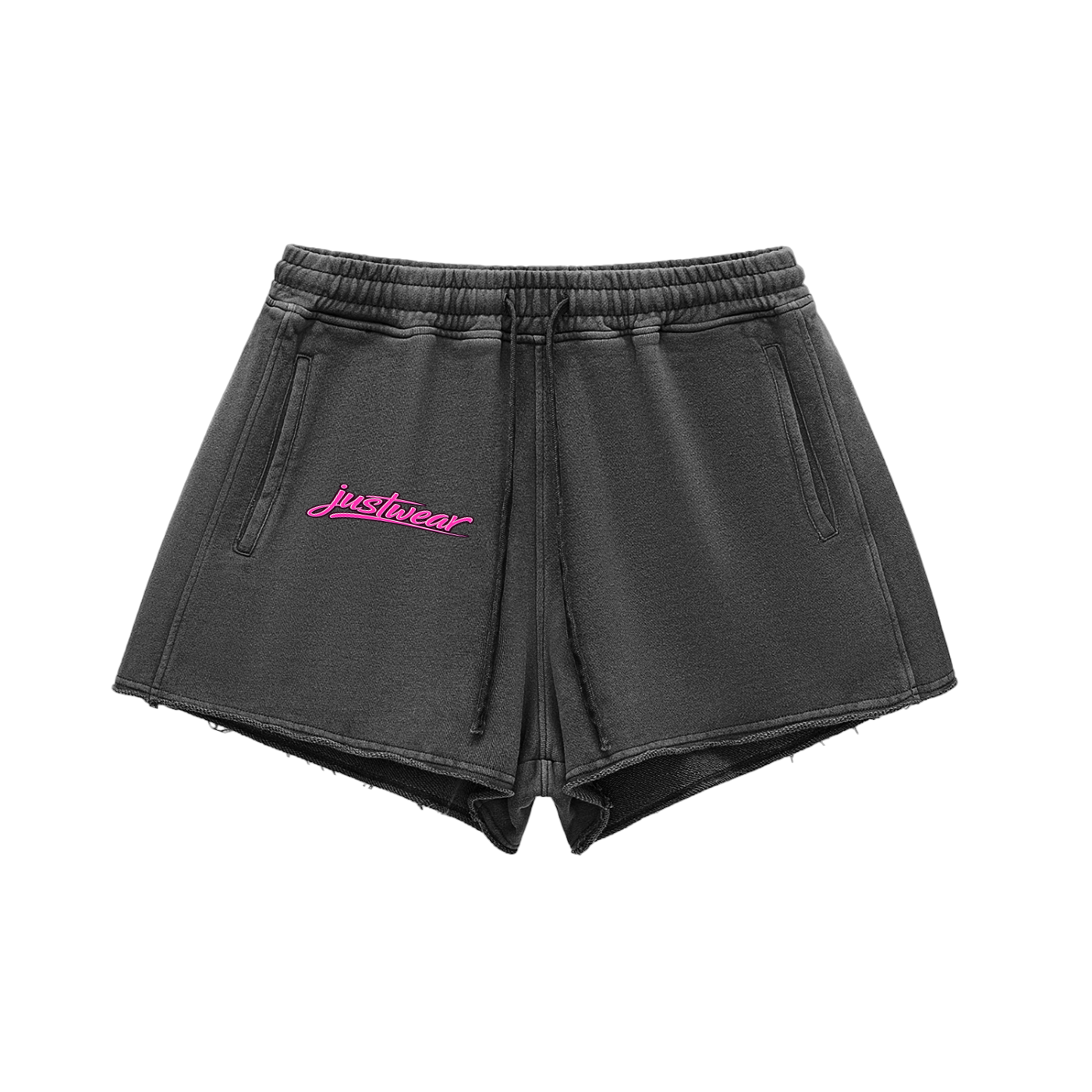 Glamour Snow Washed Raw Edge Drawstring Shorts