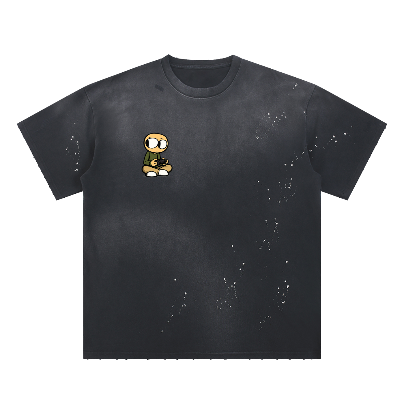 Gamer Hand-Frayed Sunfade Paint Splatter T-Shirt