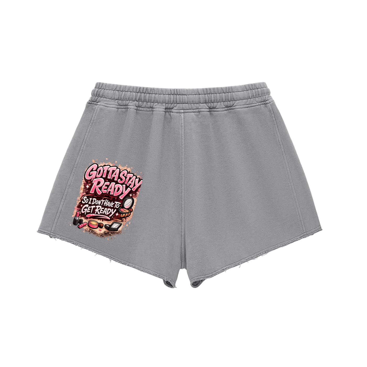 Glamour Snow Washed Raw Edge Drawstring Shorts