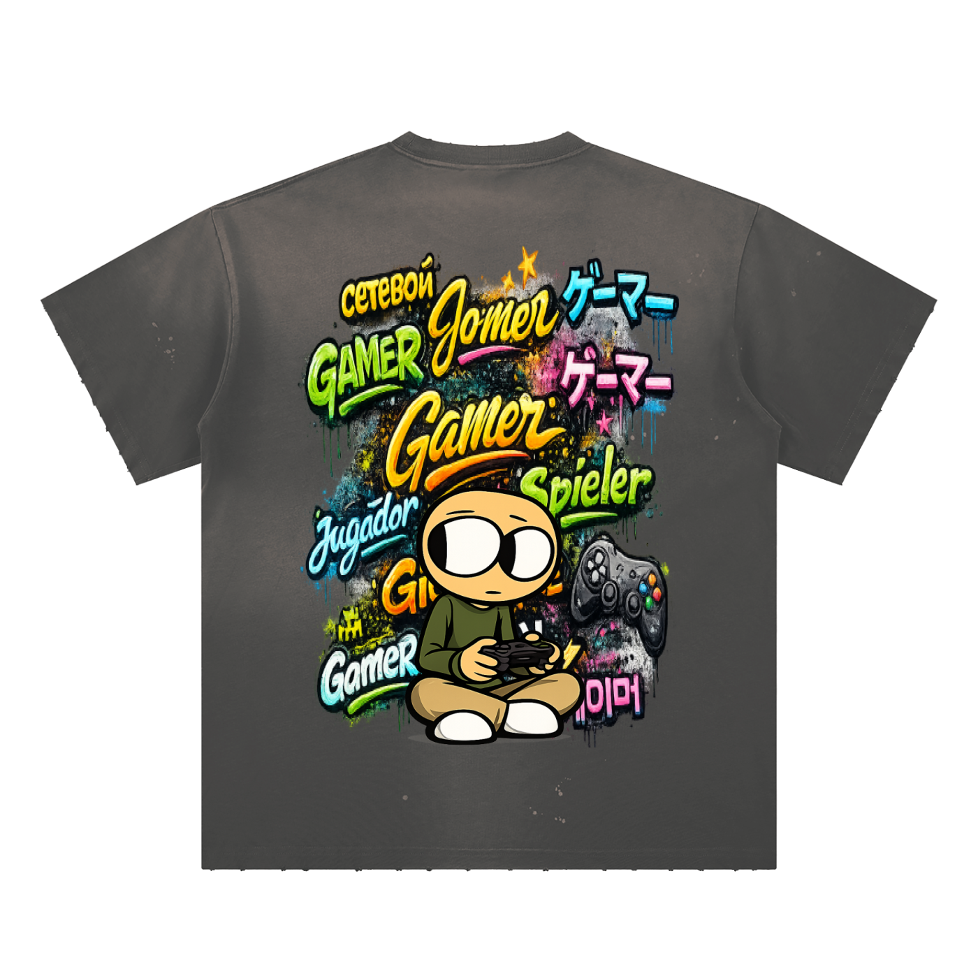 Gamer Hand-Frayed Sunfade Paint Splatter T-Shirt
