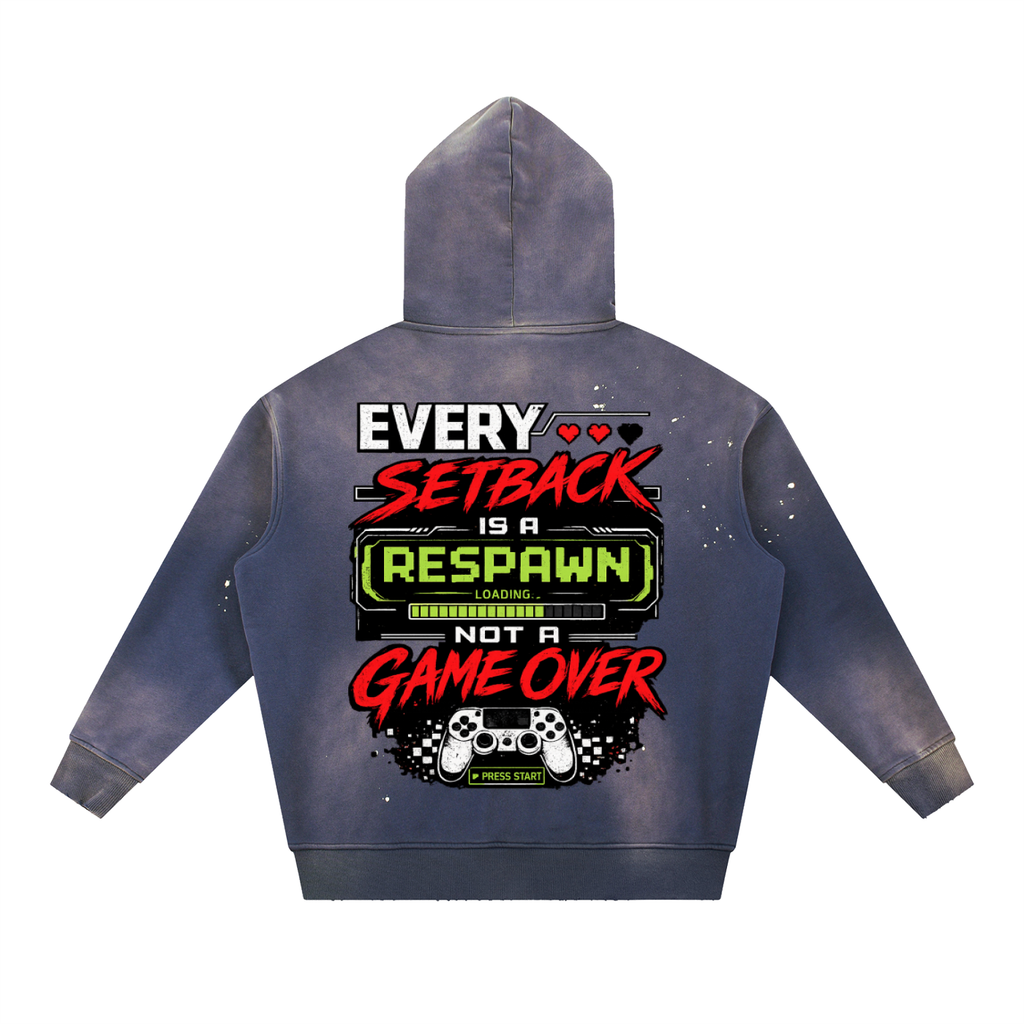 Gamer Vintage Washed Frayed Fleece Hoodie