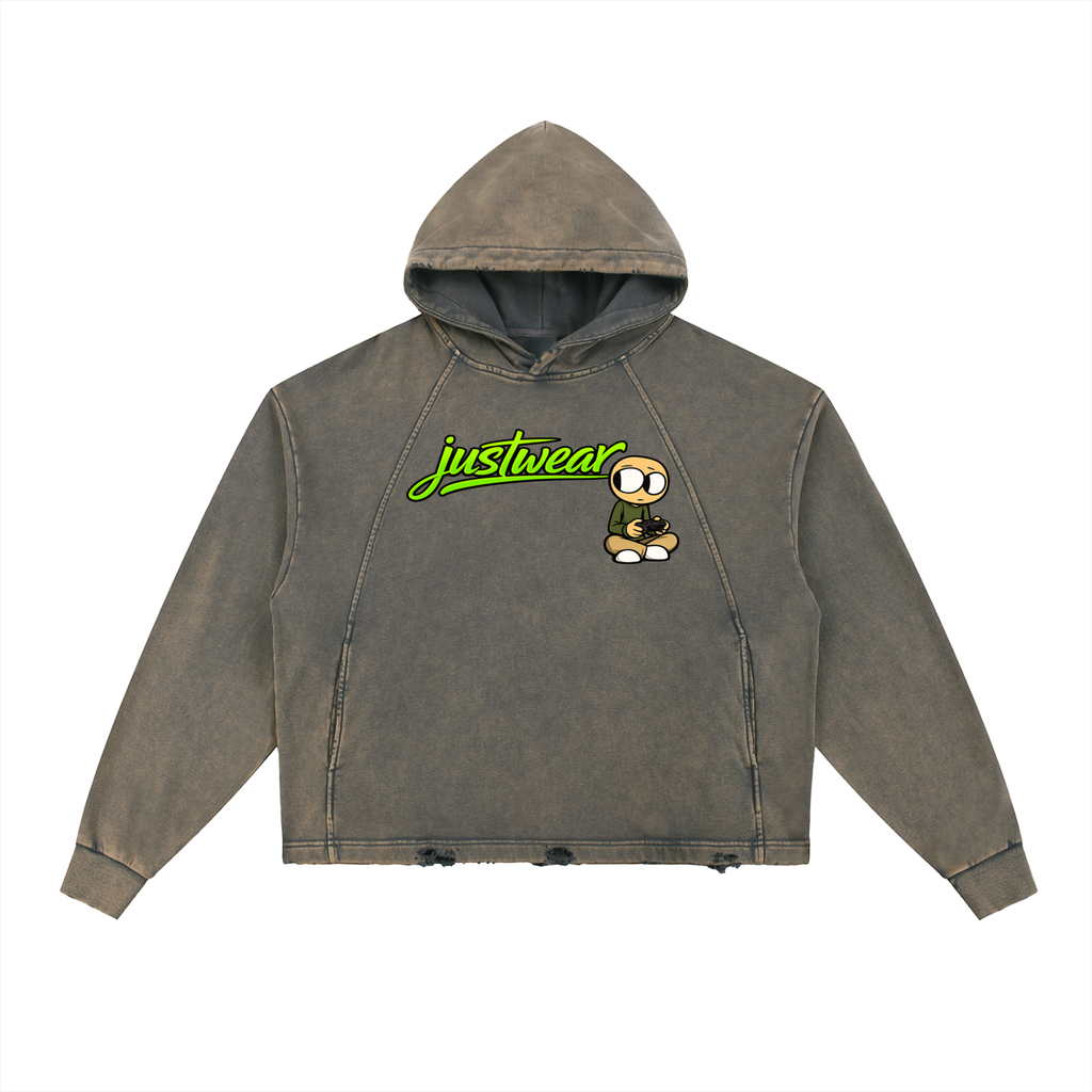 Gamer Vintage Washed Frayed-Hem Hoodie