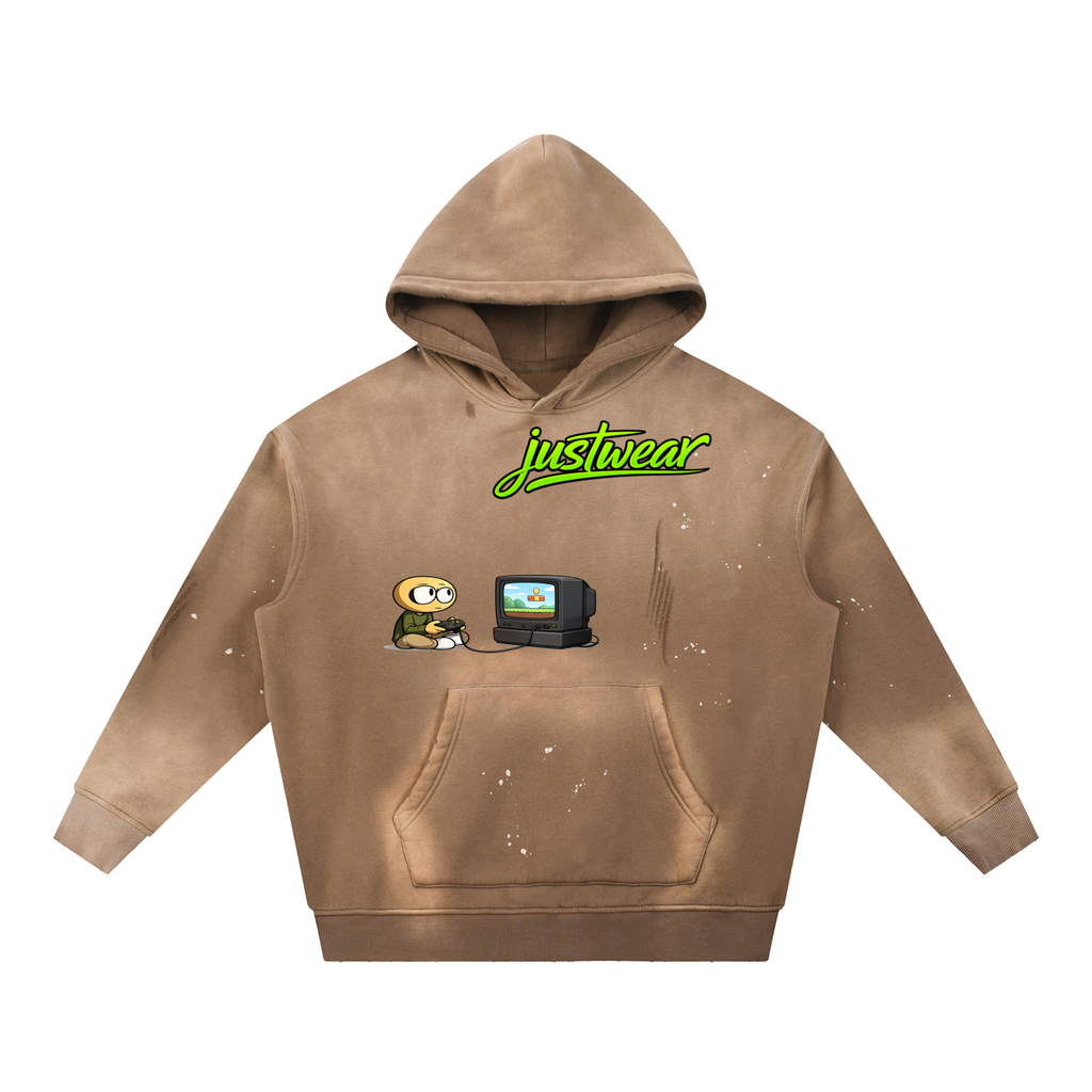 Gamer Vintage Washed Frayed Fleece Hoodie
